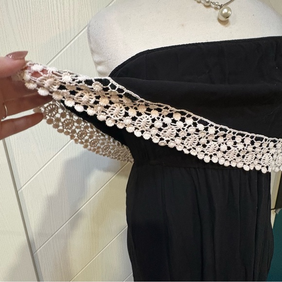 Bluenotes Black‎ Strapless Maxi Dress White Crochet Trim Boho Summer Beach Dress - Picture 4 of 8